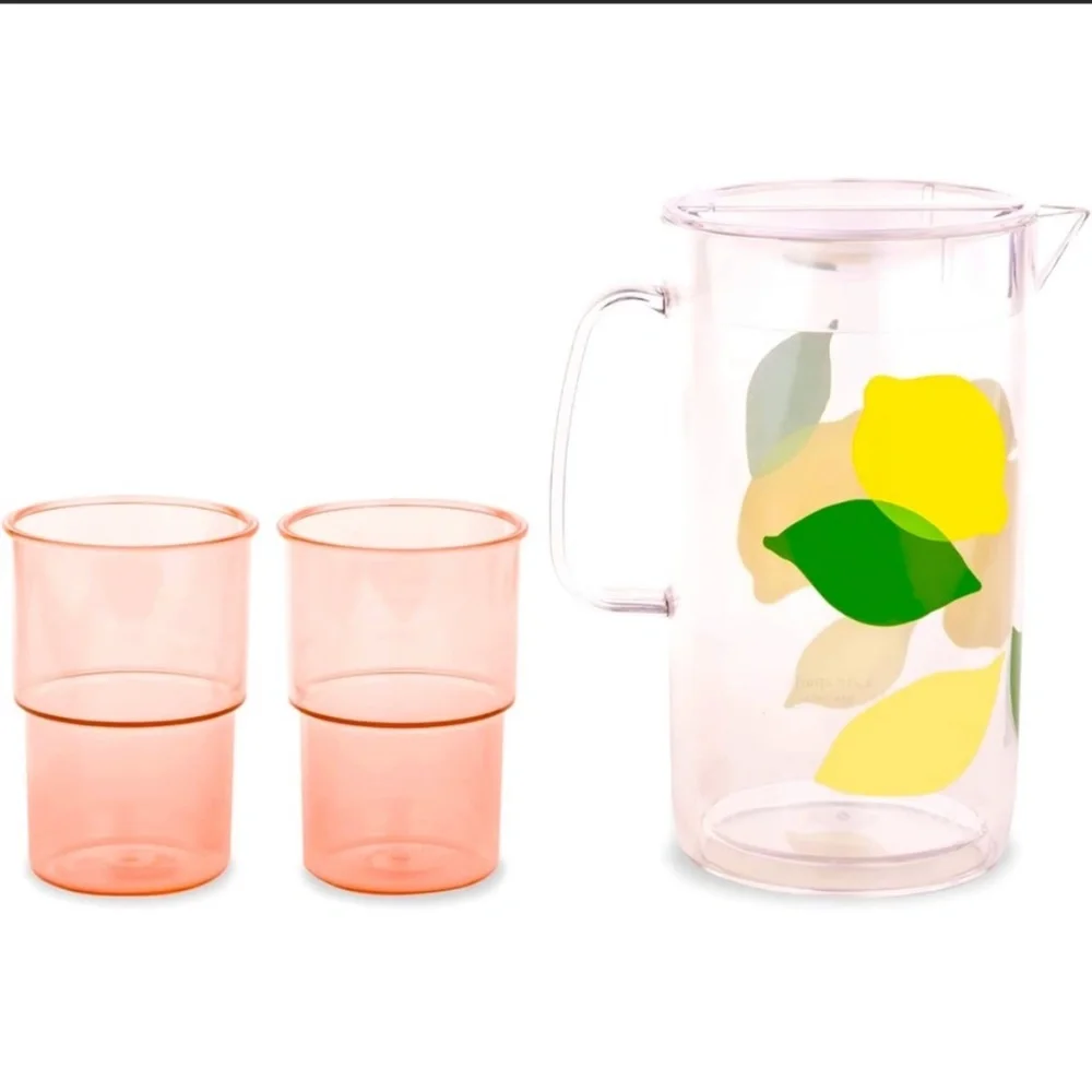 🍋 Kate Spade NY - Acrylic Lemon Pitcher & Set of 2 Cups 🍋